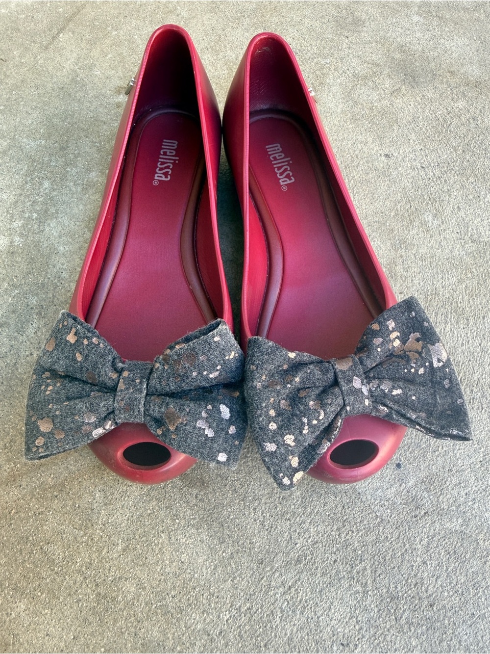 Melissa Burgundy Bow Flat Jelly Shoes Size US 1 Youth